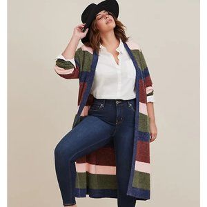 Striped Sweater Duster Cardigan Torrid NWT 00